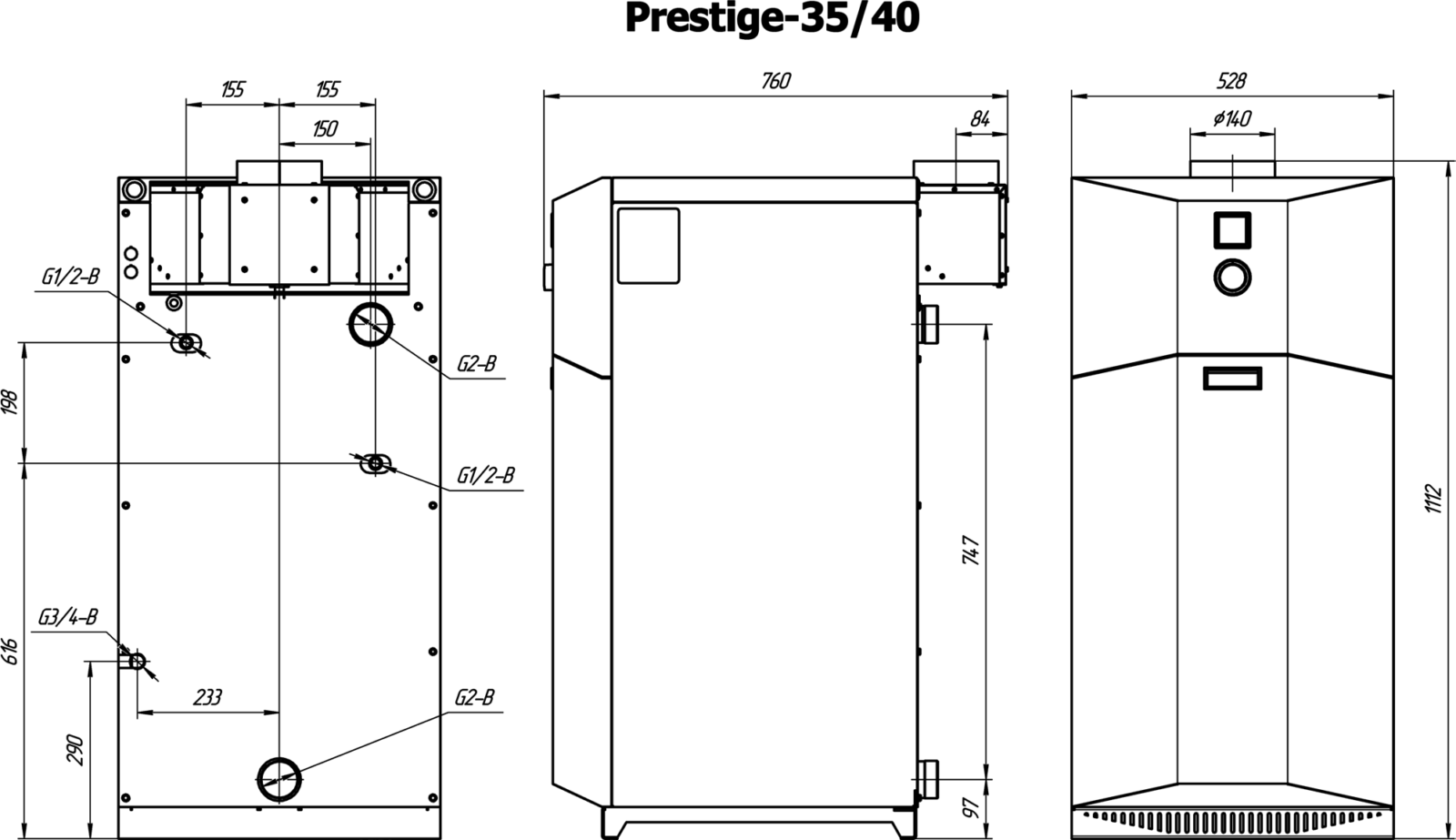 Газовый напольный котёл Лемакс Prestige-40 и 35 размеры